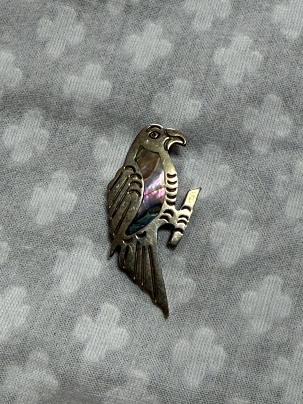 Vintage Alpaca Mexico Abalone Inlay Bird Pin